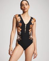 Moody Blooms Cap Sleeve One-Piece Swimsuit
